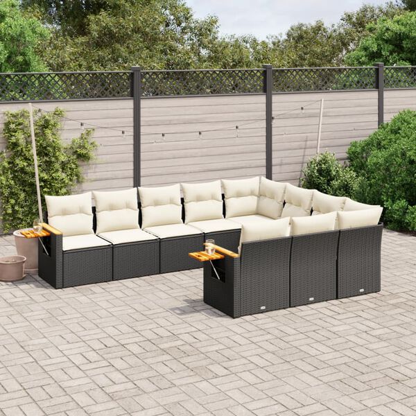 vidaXL 10 Piece Garden Sofa Set with Cushions Black Poly Rattan