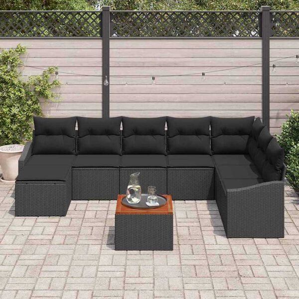vidaXL Garden Sofa Set 9 pcs Black