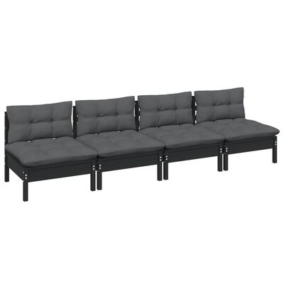 vidaXL 4-Seater Garden Sofa with Anthracite Cushions Solid Pinewood