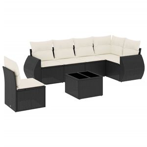 vidaXL 7 Piece Garden Sofa Set with Cushions Black Poly Rattan