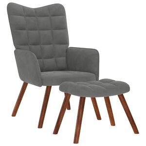 vidaXL Relaxing Chair with Stool Dark Grey Velvet