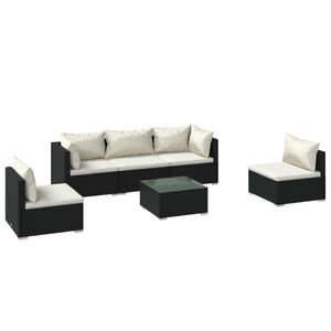 vidaXL 6 Piece Garden Lounge Set with Cushions Poly Rattan Black