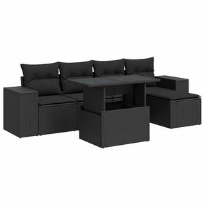 vidaXL 6 Piece Garden Sofa Set with Cushions Black Poly Rattan