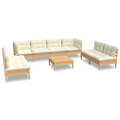 vidaXL 9 Piece Garden Lounge Set with Cream Cushions Solid Pinewood