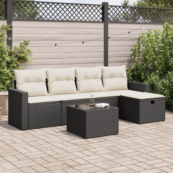vidaXL 6 Piece Garden Sofa Set with Cushions Black Poly Rattan