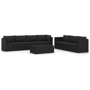 vidaXL 8 Piece Garden Lounge Set with Cushions Poly Rattan Black