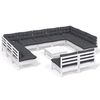 vidaXL 12 Piece Garden Lounge Set with Cushions White Solid Pinewood