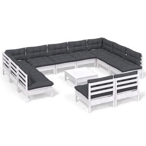 vidaXL 12 Piece Garden Lounge Set with Cushions White Solid Pinewood