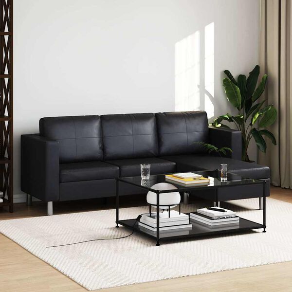 vidaXL Sectional Sofa 3-Seater Artificial Leather Black