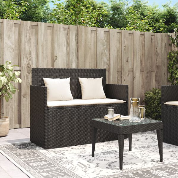 vidaXL Garden Bench with Cushions Black Poly Rattan