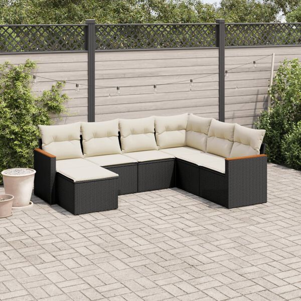 vidaXL 7 Piece Garden Sofa Set with Cushions Black Poly Rattan