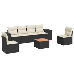 vidaXL 7 Piece Garden Sofa Set with Cushions Black Poly Rattan