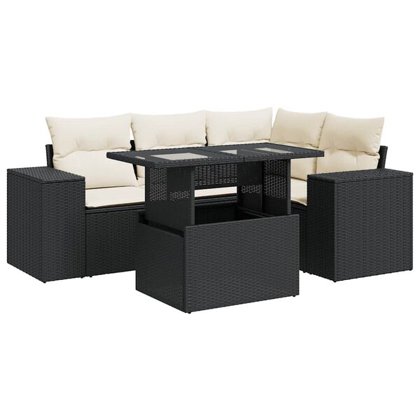 vidaXL 5 Piece Garden Sofa Set with Cushions Black Poly Rattan