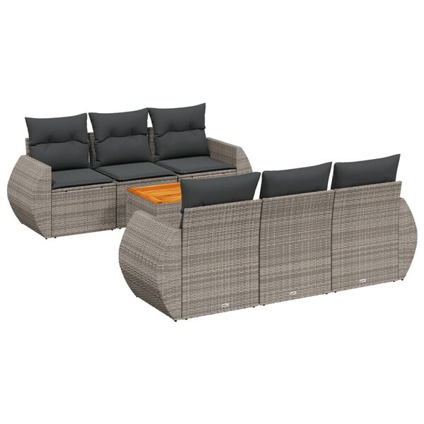 vidaXL 7 Piece Garden Sofa Set with Cushions Grey Poly Rattan
