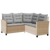 vidaXL Garden Sofa with Table&Cushions L-shaped Beige Poly Rattan