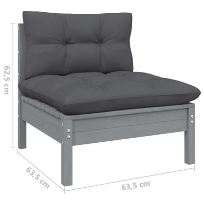 vidaXL 6 Piece Garden Lounge Set with Cushions Grey Pinewood
