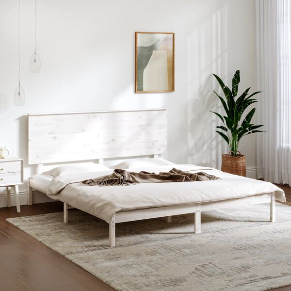 vidaXL Bed Frame without Mattress White 150x200 cm King Size Solid Wood