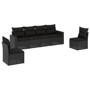vidaXL 6 Piece Garden Sofa Set with Cushions Black Poly Rattan