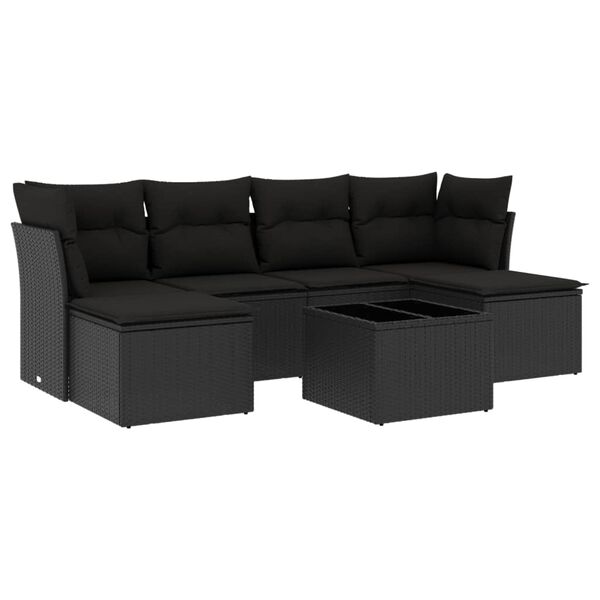 vidaXL 7 Piece Garden Sofa Set with Cushions Black Poly Rattan