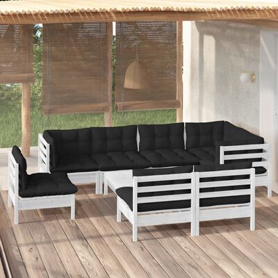 vidaXL 9 Piece Garden Lounge Set with Cushions White Solid Pinewood