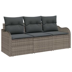 vidaXL Garden Sofa Set with Cushion 3 pcs Grey Poly Rattan