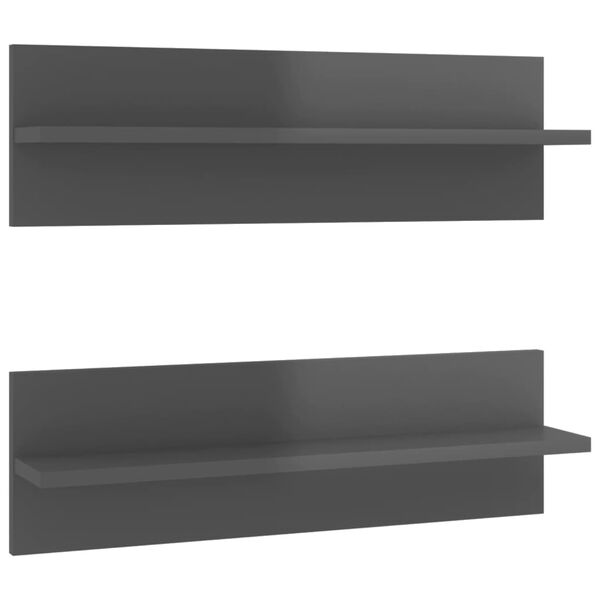 vidaXL Wall Shelf 2 pcs High Gloss Grey 60x11.5x18 cm Engineered Wood