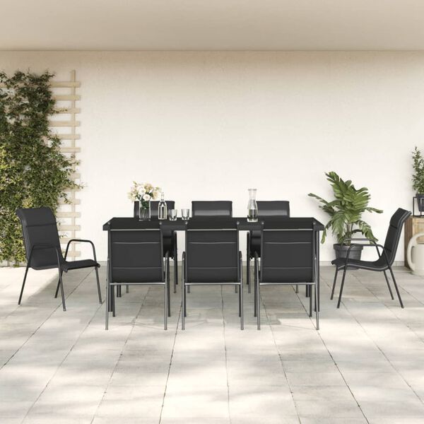 vidaXL 9 Piece Garden Dining Set Black Steel and Textilene