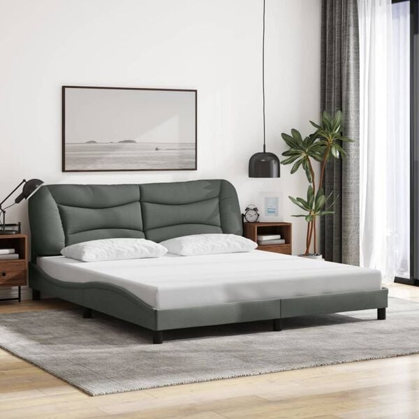 vidaXL Bed Frame without Mattress "Hvar" Dark Grey 180x200 cm King Fabric