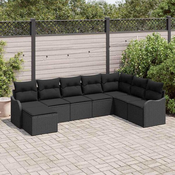 vidaXL Garden Sofa Set with Cushion 8 pcs Black Poly rattan