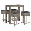 vidaXL 5 Piece Garden Bar Set with Cushions Grey Poly Rattan
