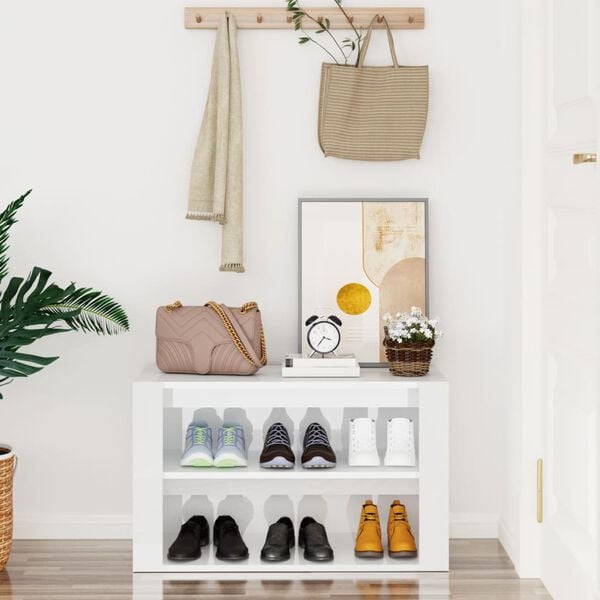 vidaXL Shoe Rack High Gloss White 75x35x45 cm Engineered Wood