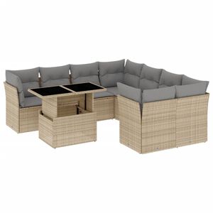 vidaXL 9 Piece Garden Sofa Set with Cushions Beige Poly Rattan