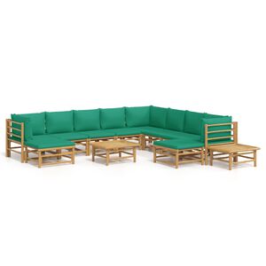 vidaXL 12 Piece Garden Lounge Set with Green Cushions Bamboo