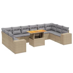 vidaXL 11 Piece Garden Sofa Set with Cushions Beige Poly Rattan