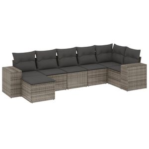 vidaXL 7 Piece Garden Sofa Set with Cushions Grey Poly Rattan