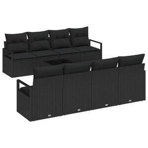 vidaXL Garden Sofa Set with Cushion 9 pcs Black Poly Rattan