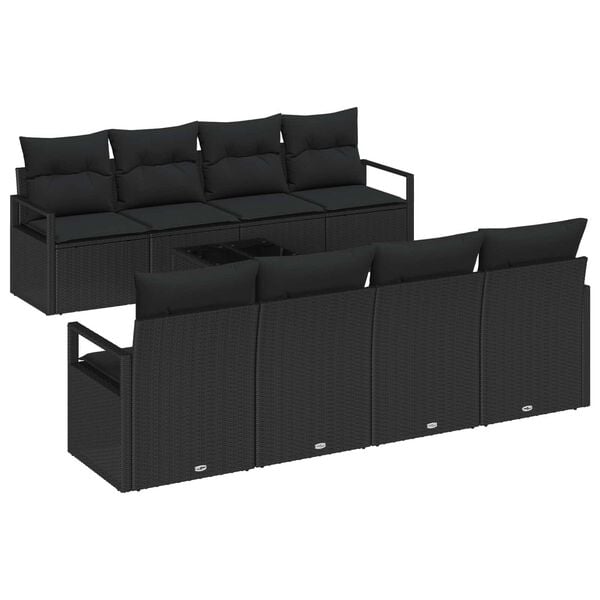 vidaXL Garden Sofa Set with Cushion 9 pcs Black Poly Rattan