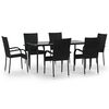 vidaXL 7 Piece Garden Dining Set Black Poly Rattan