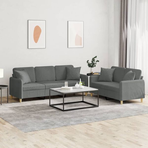 vidaXL 2 Piece Sofa Set with Pillows Dark Grey Fabric