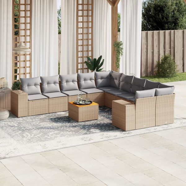 vidaXL 11 Piece Garden Sofa Set with Cushions Beige Poly Rattan