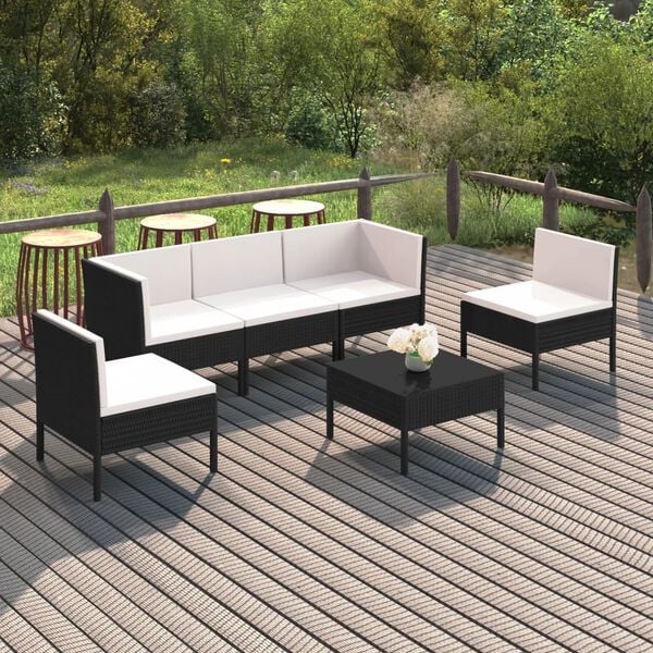 vidaXL 6 Piece Garden Lounge Set with Cushions Poly Rattan Black 