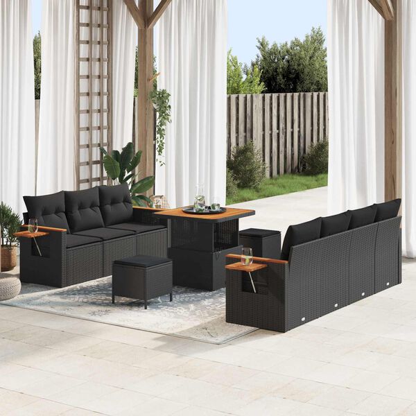 vidaXL Garden Sofa Set with Cushion 10 pcs Black