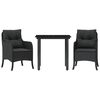 vidaXL 3 Piece Garden Dining Set with Cushions Black Poly Rattan