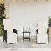 vidaXL 3 Piece Bistro Set with Cushions Black Poly Rattan
