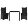vidaXL 3 Piece Garden Dining Set with Cushions Black Poly Rattan