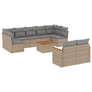 vidaXL 10 Piece Garden Sofa Set with Cushions Beige Poly Rattan