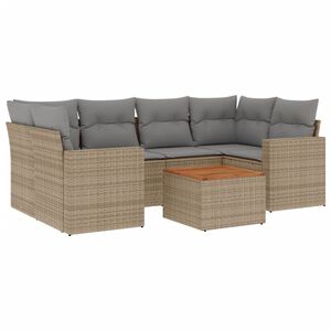 vidaXL 7 Piece Garden Sofa Set with Cushions Beige Poly Rattan