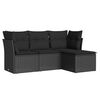 vidaXL 4 Piece Garden Sofa Set with Cushions Black Poly Rattan