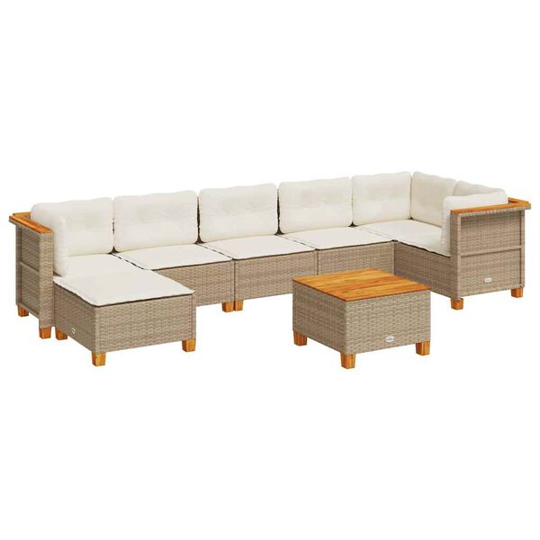 vidaXL 8 Piece Garden Sofa Set with Cushions Beige Poly Rattan