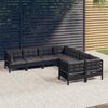 vidaXL 8 Piece Garden Lounge Set with Cushions Black Solid Pinewood